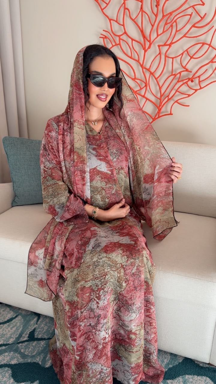 Dusty Rose & Sage Marble Chiffon