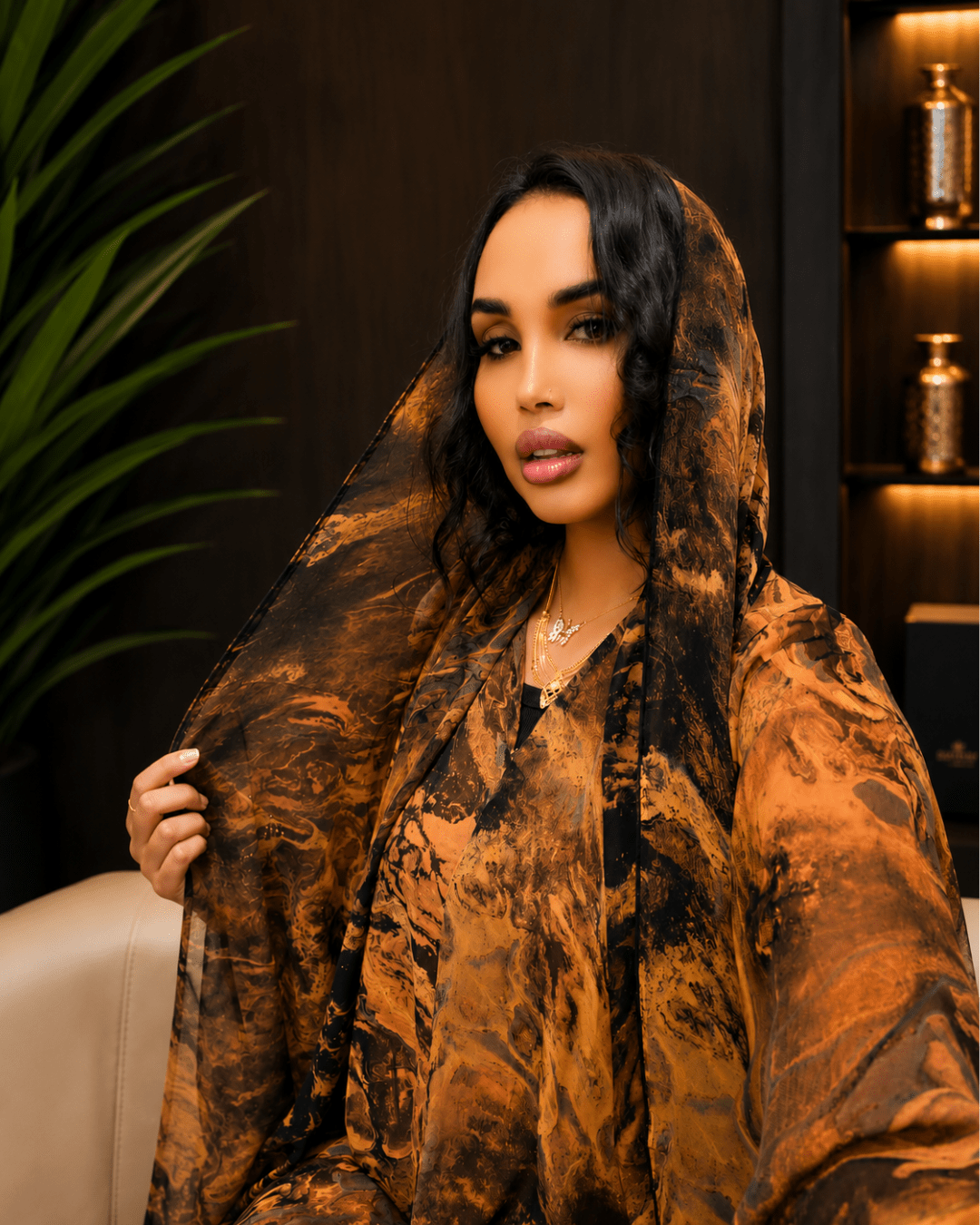 Amber Marble Print Abaya with Matching Hijab - Ramsam Boutique