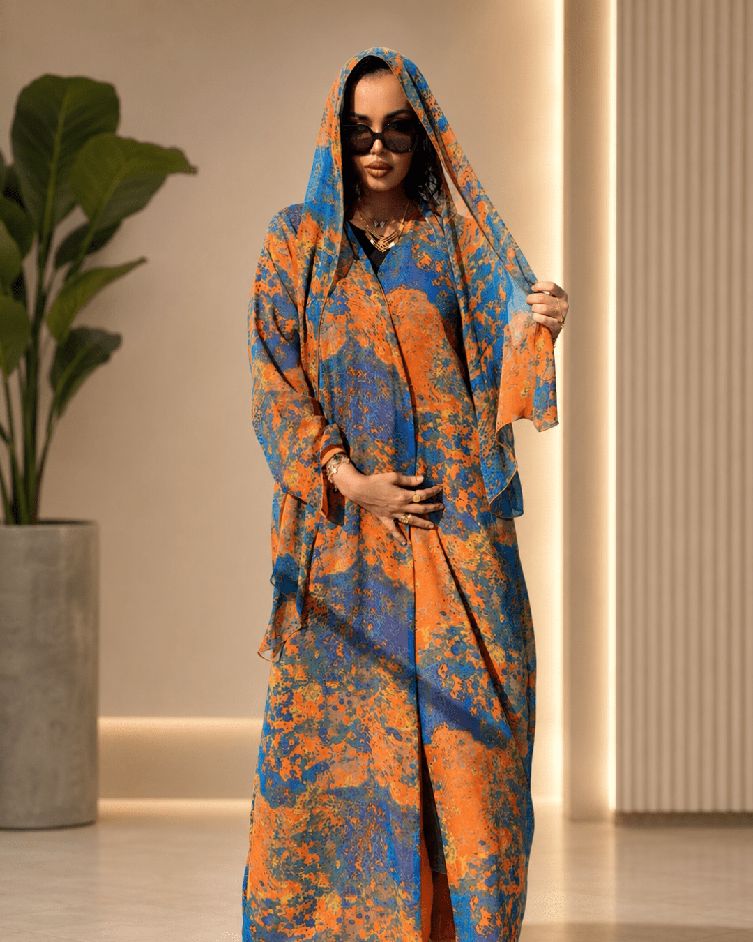 Azure Sunset Open Abaya Set with Matching Hijab - Ramsam Boutique