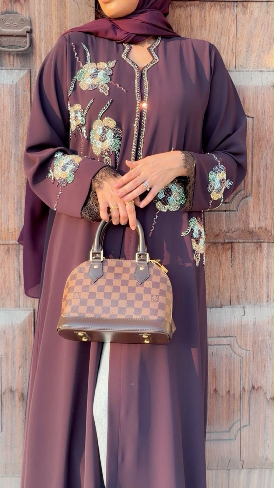 Burgundy Bloom Luxury Floral Abaya - Ramsam Boutique