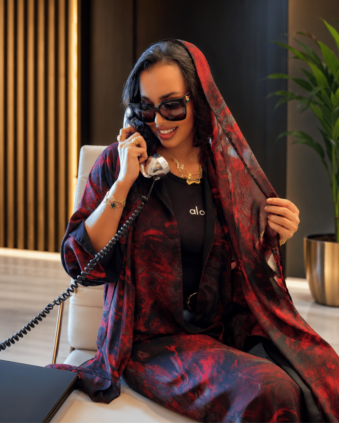 Crimson Marble Open Abaya Set with Matching Hijab - Ramsam Boutique