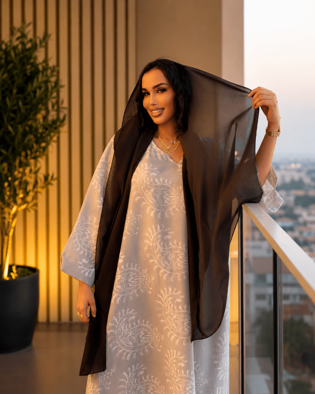 Elegant Beige Two-Piece Abaya Set - Ramsam Boutique