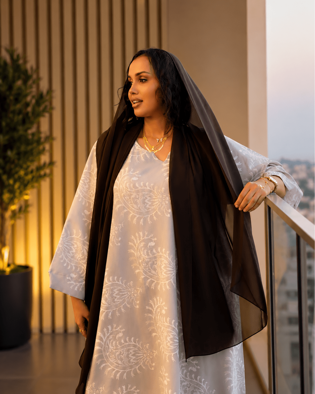 Elegant Beige Two-Piece Abaya Set - Ramsam Boutique