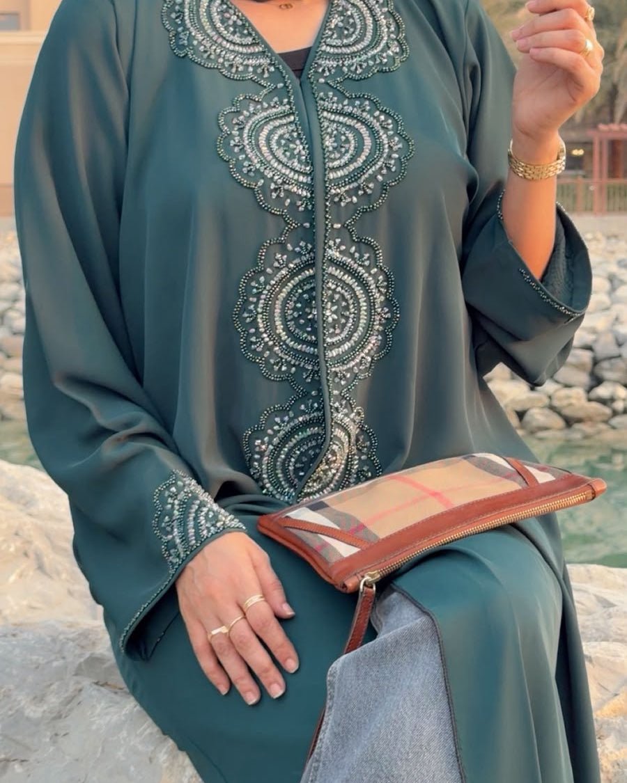 Emerald Medallion Beaded Abaya - Ramsam Boutique