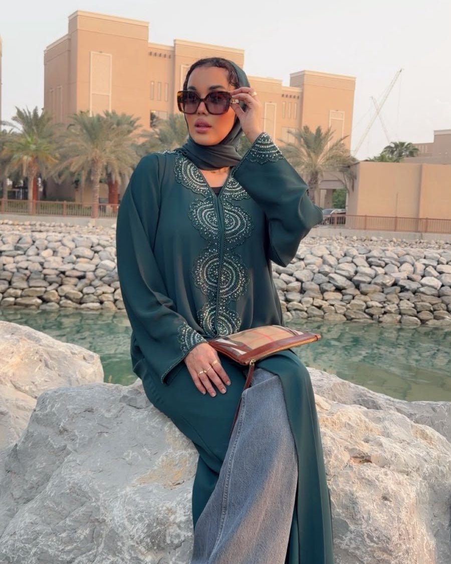 Emerald Medallion Beaded Abaya - Ramsam Boutique