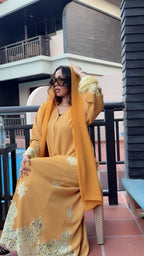 Golden Mustard & Champagne Lace Luxury Abaya - Ramsam Boutique