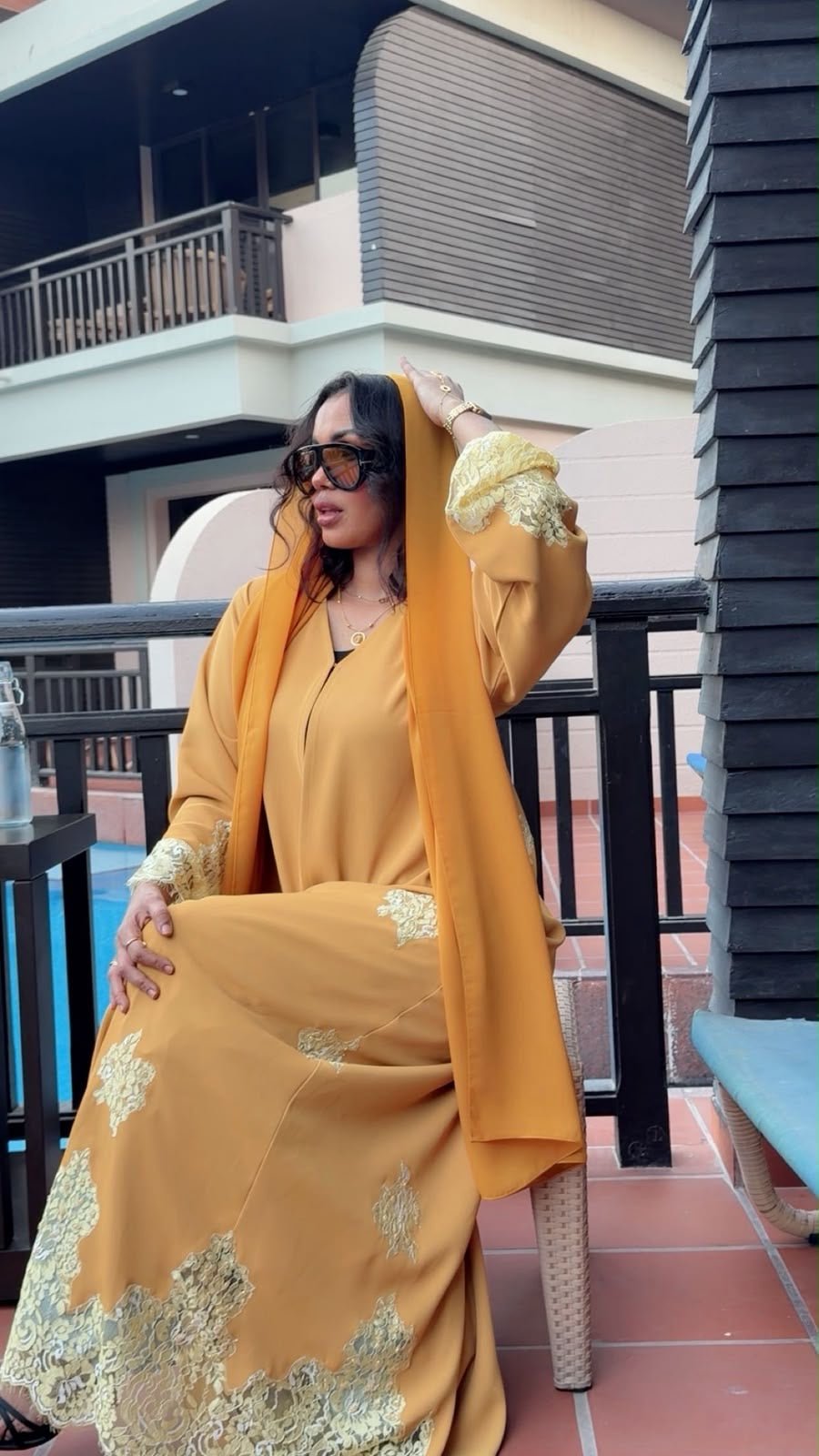 Golden Mustard & Champagne Lace Luxury Abaya - Ramsam Boutique