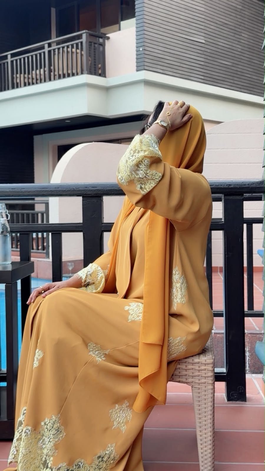 Golden Mustard & Champagne Lace Luxury Abaya - Ramsam Boutique