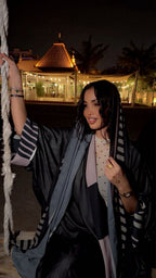 Midnight Black & Smoky Gray Luxury Abaya - Ramsam Boutique