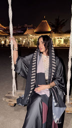 Midnight Black & Smoky Gray Luxury Abaya - Ramsam Boutique