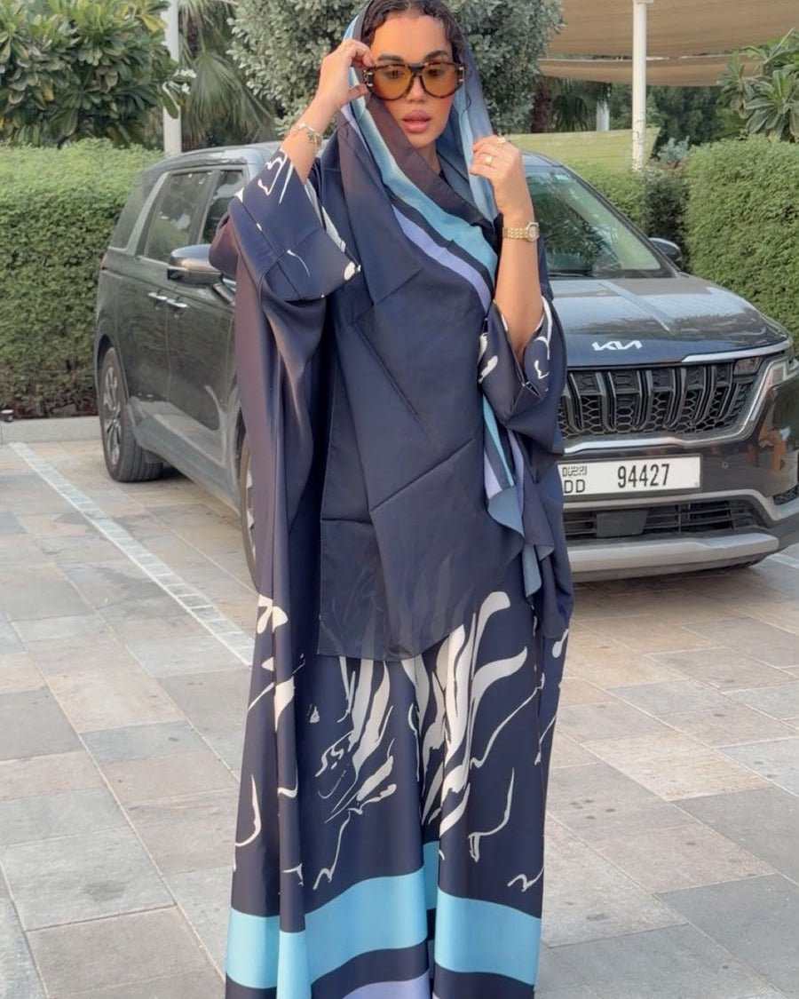 Midnight Wave Printed Abaya - Ramsam Boutique