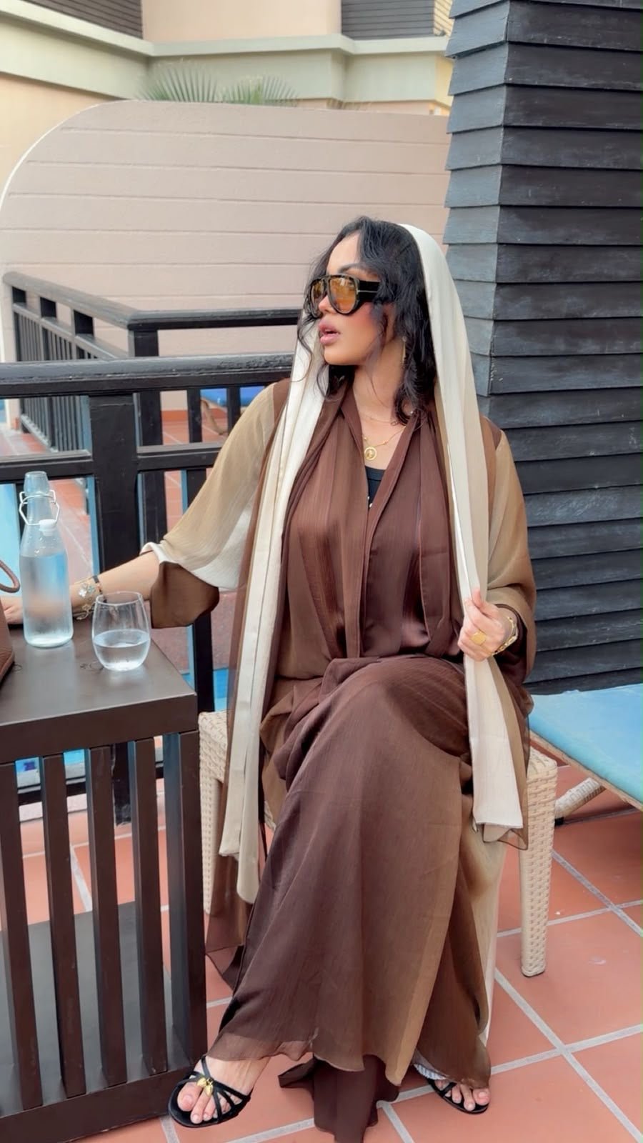 Mocha Brown & Cream Luxury Abaya - Ramsam Boutique