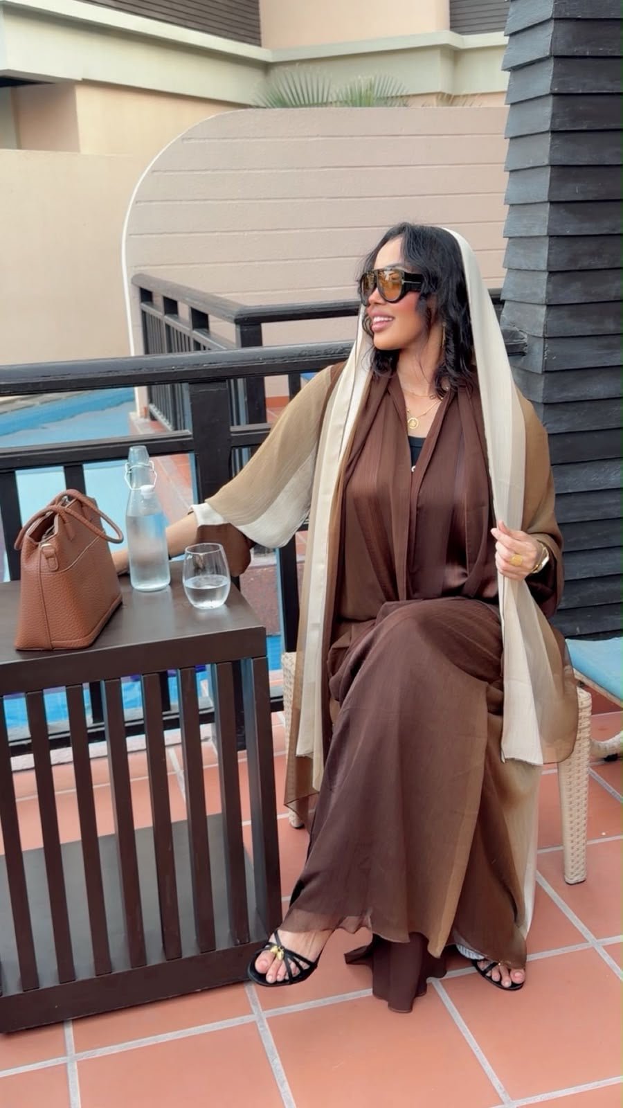 Mocha Brown & Cream Luxury Abaya - Ramsam Boutique