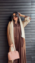 Mocha Brown & Cream Luxury Abaya - Ramsam Boutique