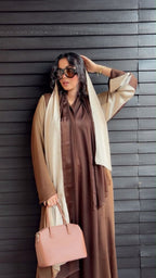 Mocha Brown & Cream Luxury Abaya - Ramsam Boutique