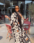 Noir & Ivory Retro Print Abaya - Ramsam Boutique