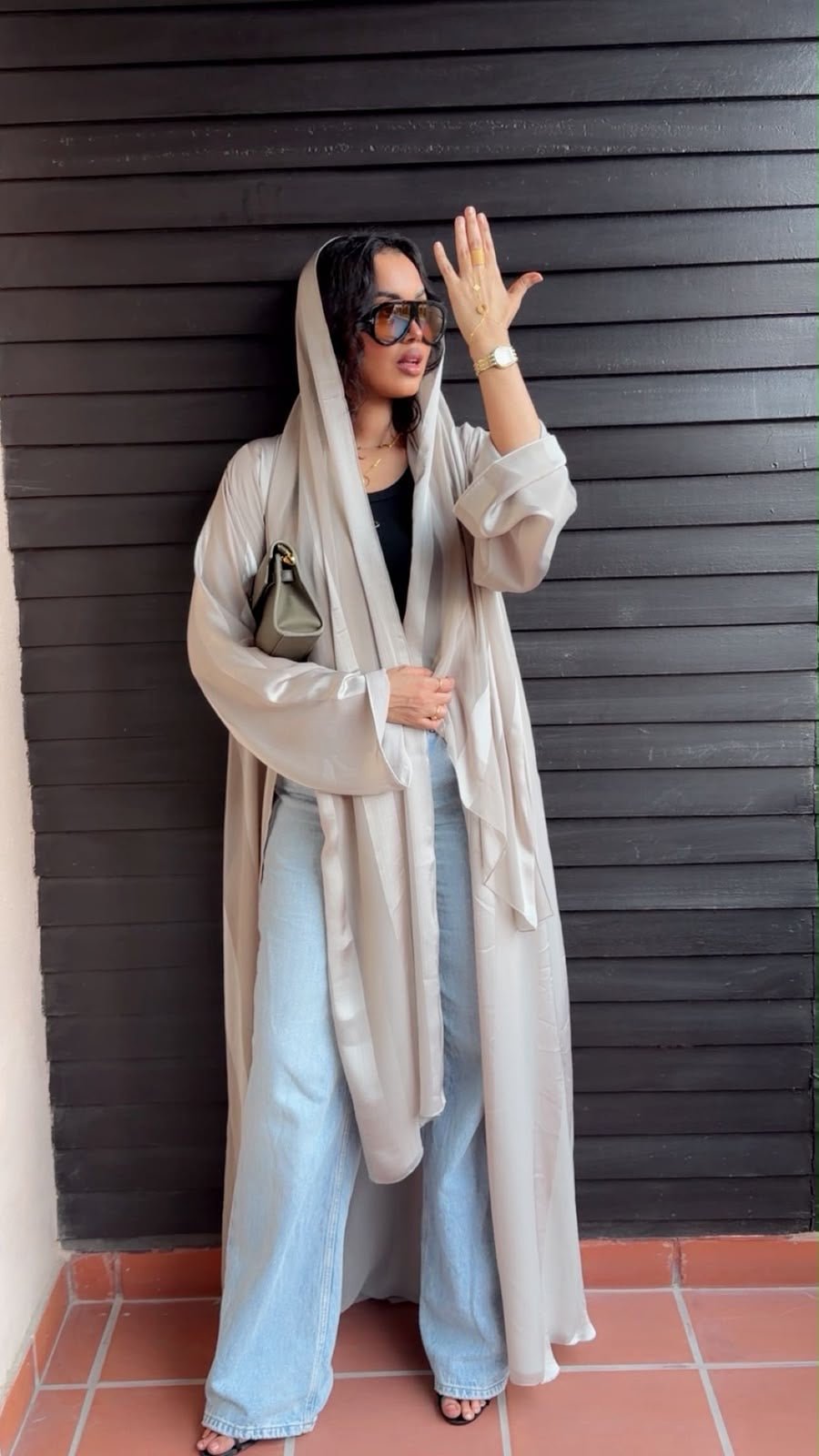 Pearl Champagne Luxury Open-Front Abaya - Ramsam Boutique