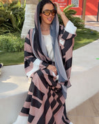 Rose Noir Striped Abaya - Ramsam Boutique