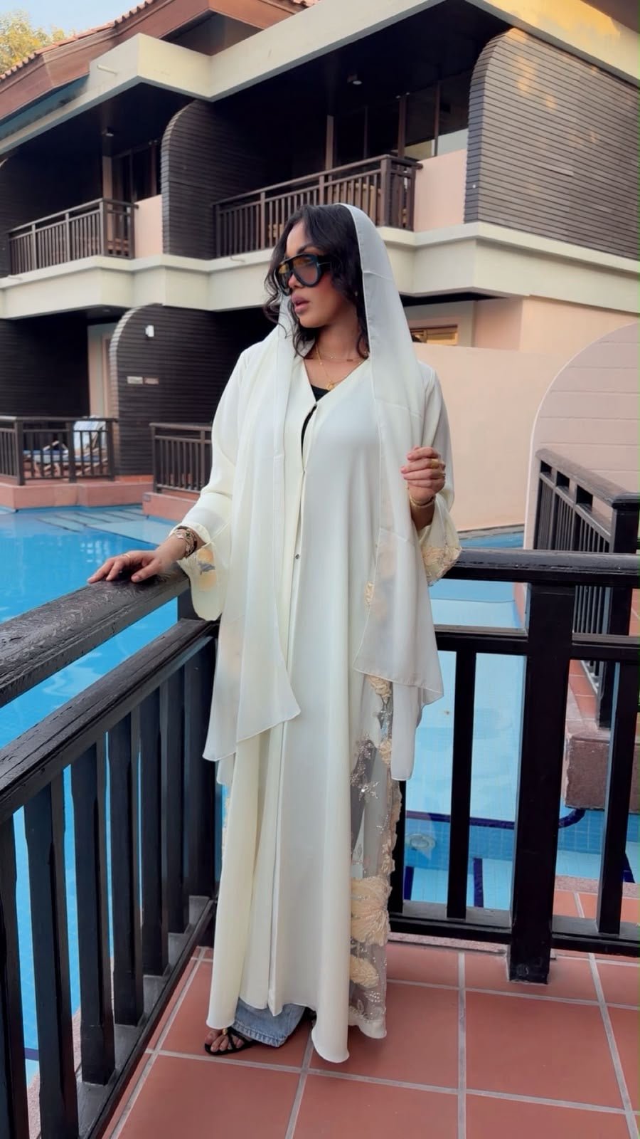 Royal Ivory & Champagne Floral Luxury Abaya - Ramsam Boutique
