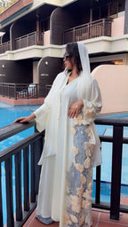 Royal Ivory & Champagne Floral Luxury Abaya - Ramsam Boutique