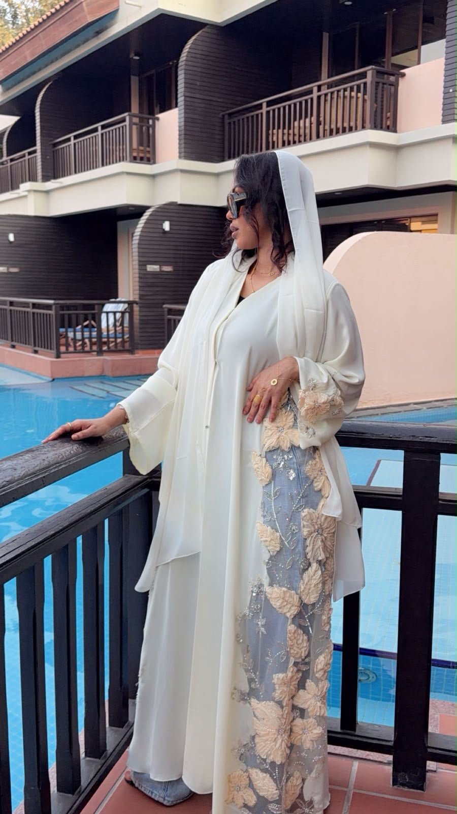 Royal Ivory & Champagne Floral Luxury Abaya - Ramsam Boutique