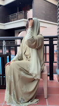 Sage Green & Ivory Floral Lace Abaya - Ramsam Boutique