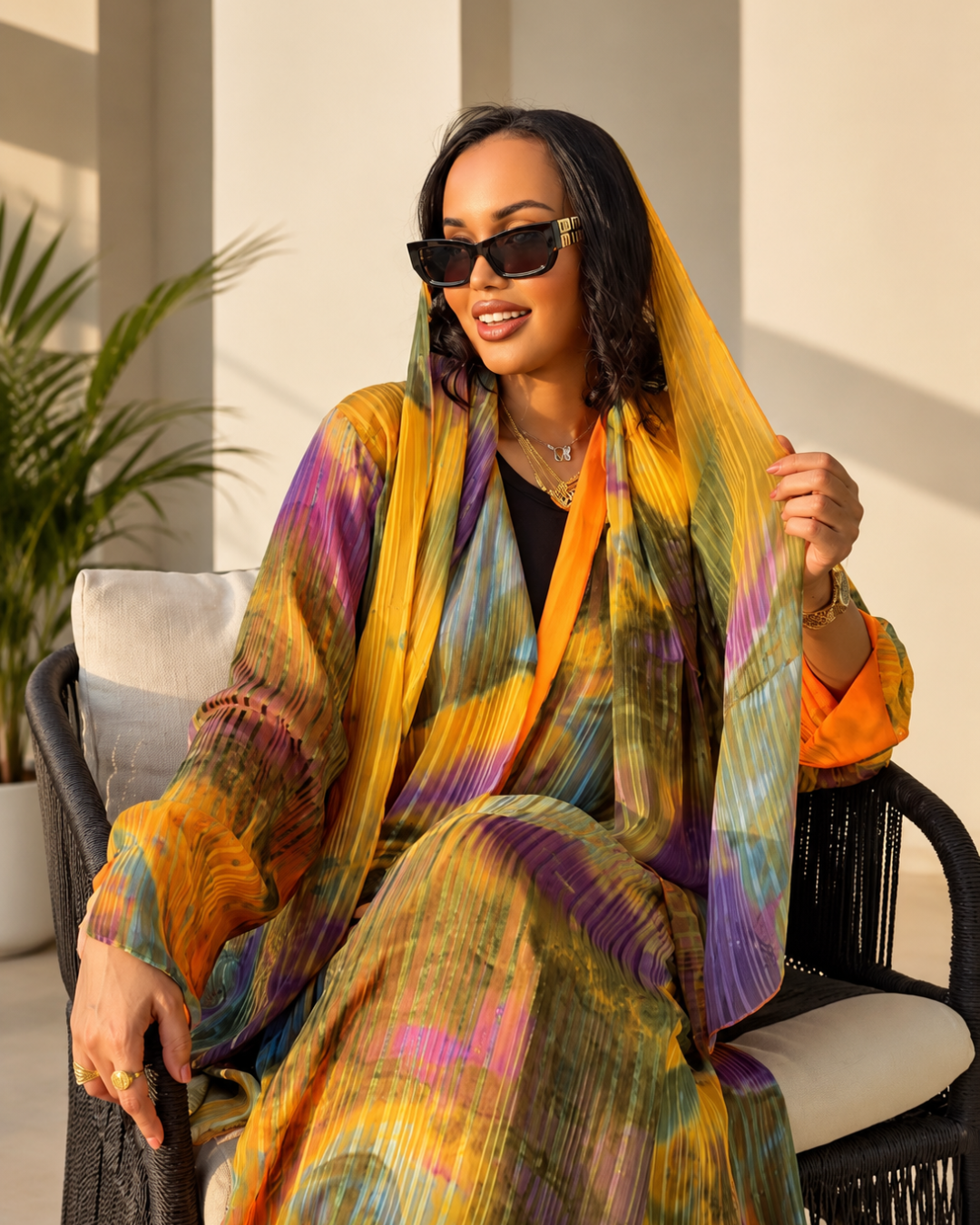 Sunrise Spectrum Open Abaya Set with Matching Hijab - Ramsam Boutique